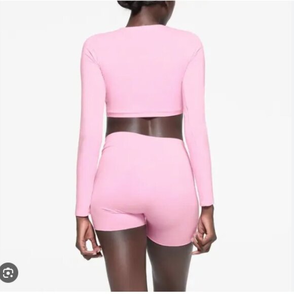 NEW SKIMS Cotton Twist Long Sleeve Cropped Top in Pink Cotton Candy Size 2X - Picture 2 of 3